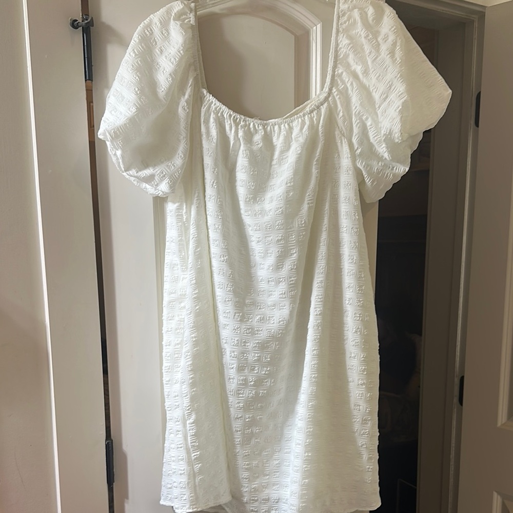 Anthropologie White Puff Sleeve Ruffled dress - Picture 4 of 5